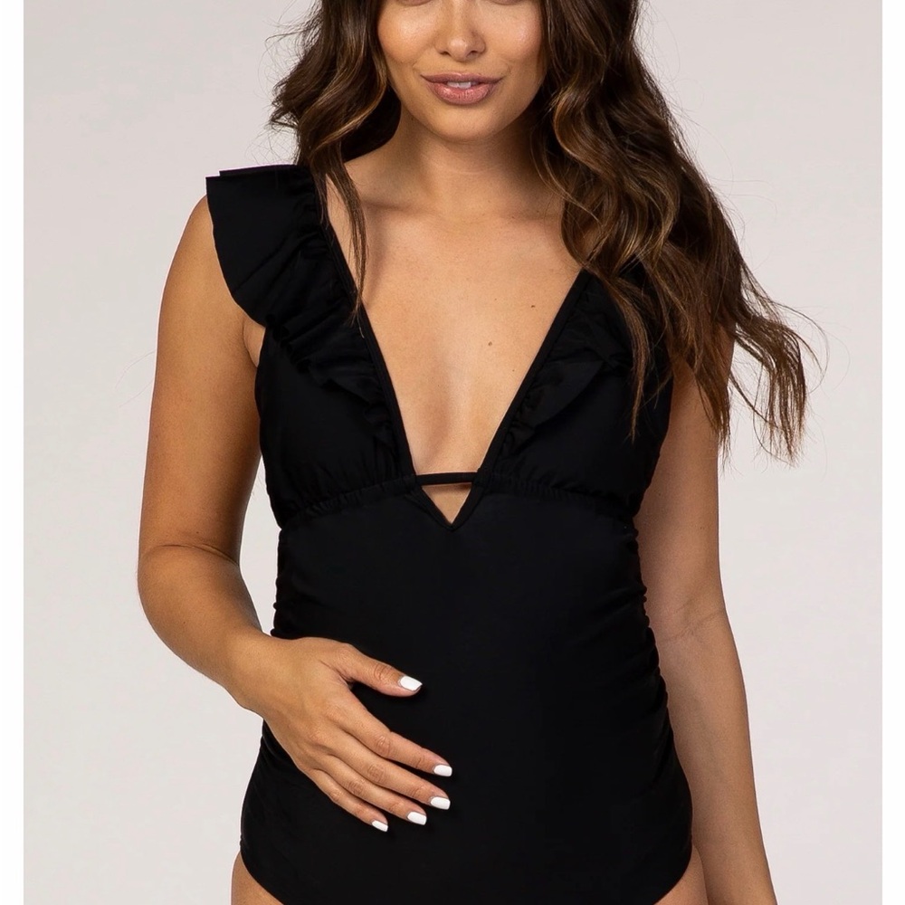 Pinkblush Black Ruffle V-Neck One-Piece Swimsuit